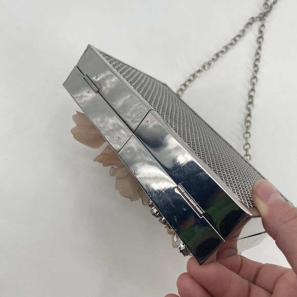 Sondra Roberts Embellished Silver Clasp Clutch Purse Floral Wedding Crossbody - Picture 15 of 15